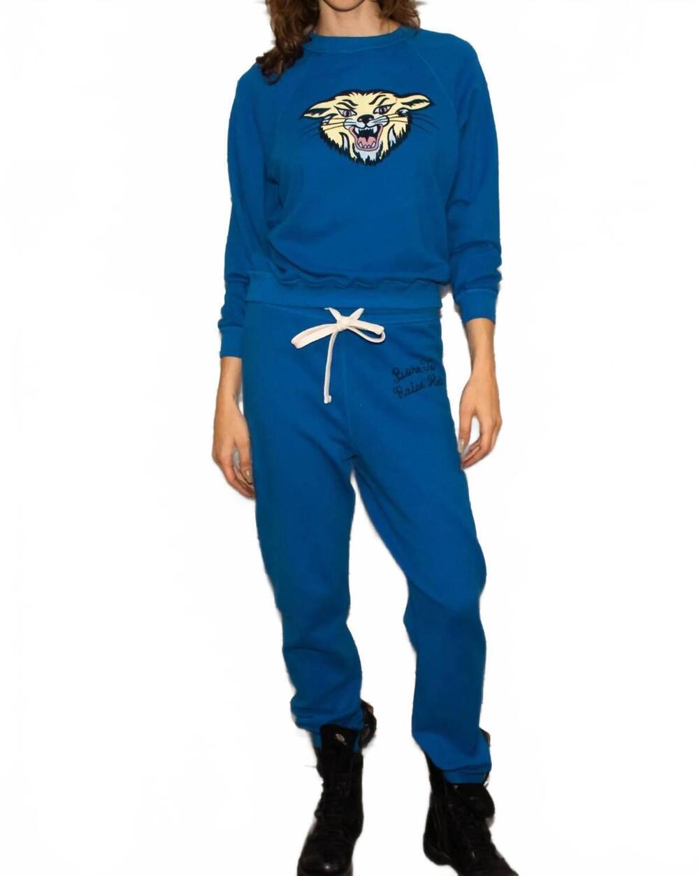 NEW PEOPLE OF LEISURE born to raise hell pullover pants in cobalt